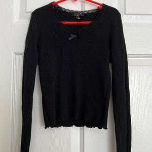 Delia’s Black Long-Sleeve Waffle Tee Size S